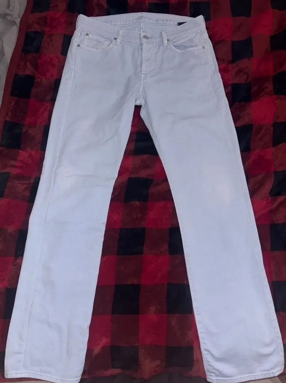 7 For All Mankind Men’s Light Wash distressed Straight Stretch Jeans 32x32